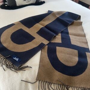 Unisex Hermes reversible Black and Brown Leather Wool Scarf